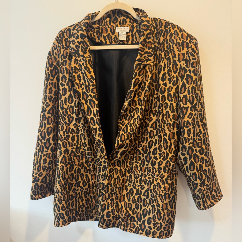 Vintage Robert Stock Silk Leopard Print Women’s Blazer Size M/L